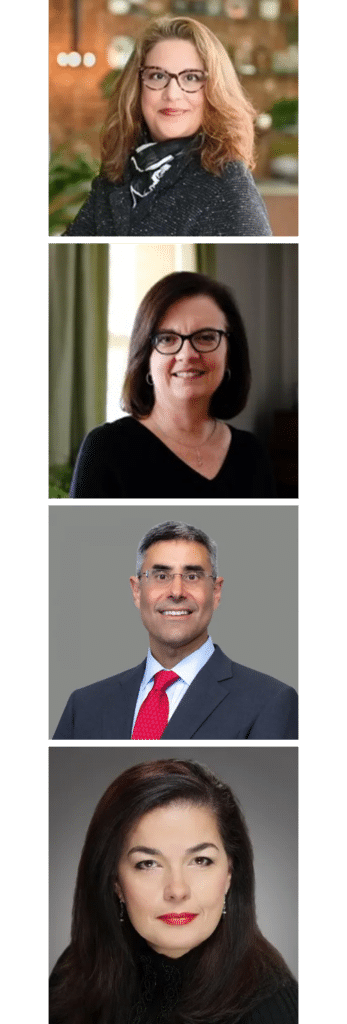 Four headshots aligned vertical of three women and one man